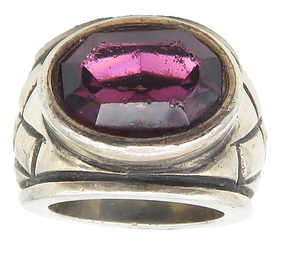 925 Sterling Silver  Vintage Amethyst Cross Etched Cocktail Ring Sz 5  RG11219