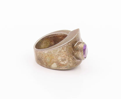 925 Sterling Silver Vintage Ring Dark Tone Amethyst & Peridot  SZ 6  RG32229