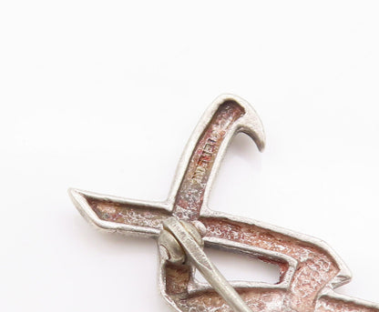925 Sterling Silver Vintage Brooch Pin Solid Cutout 'X' & 'O' Row  BP10874