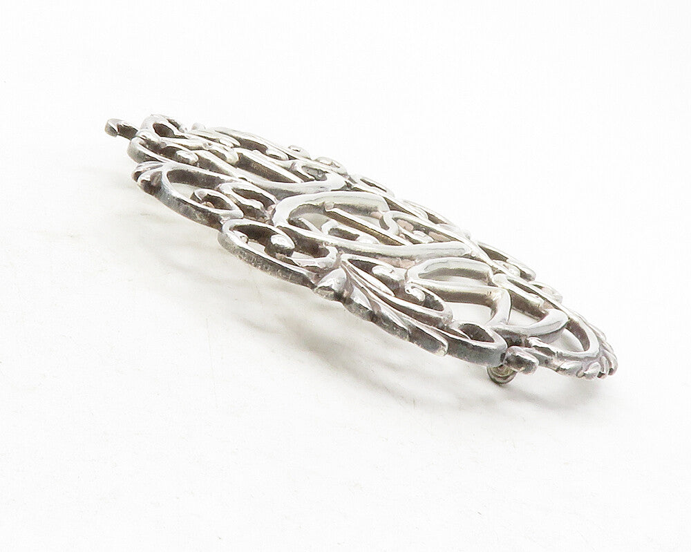 DORIS MEXICO 925 Silver  Vintage MAF Initials Swirl Vine Brooch Pin  BP4685