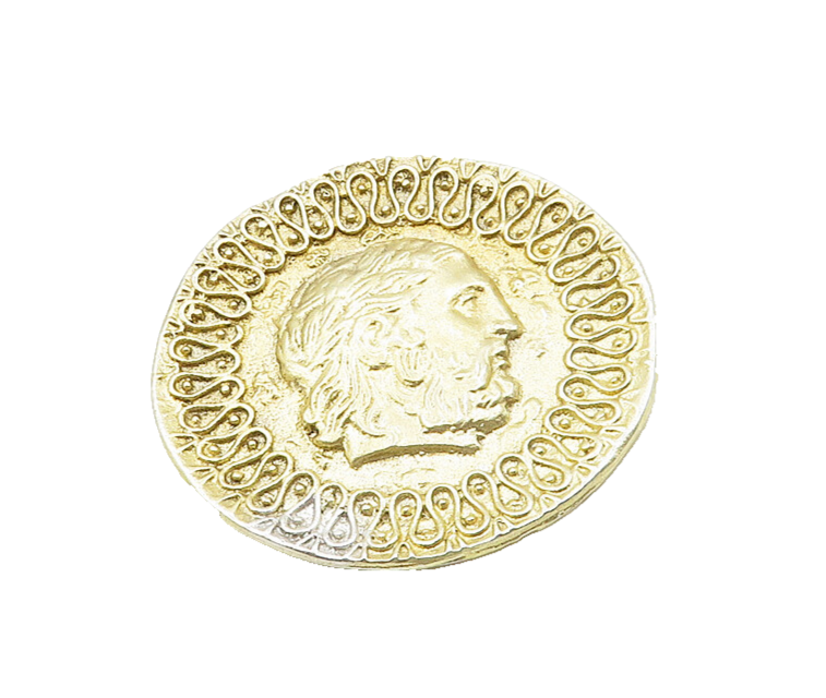 GEORGE 925 Silver  Vintage Face Profile Gold Plated Round Brooch Pin  BP7695