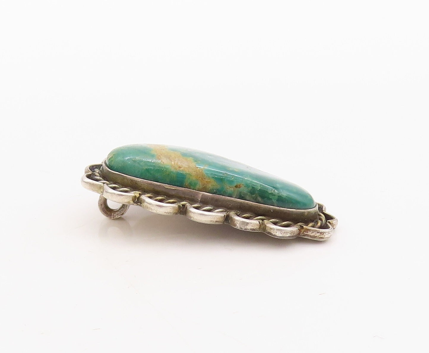 925 Sterling Silver Vintage Pendant NAVAJO Designer Carved Gemstone  PT23639