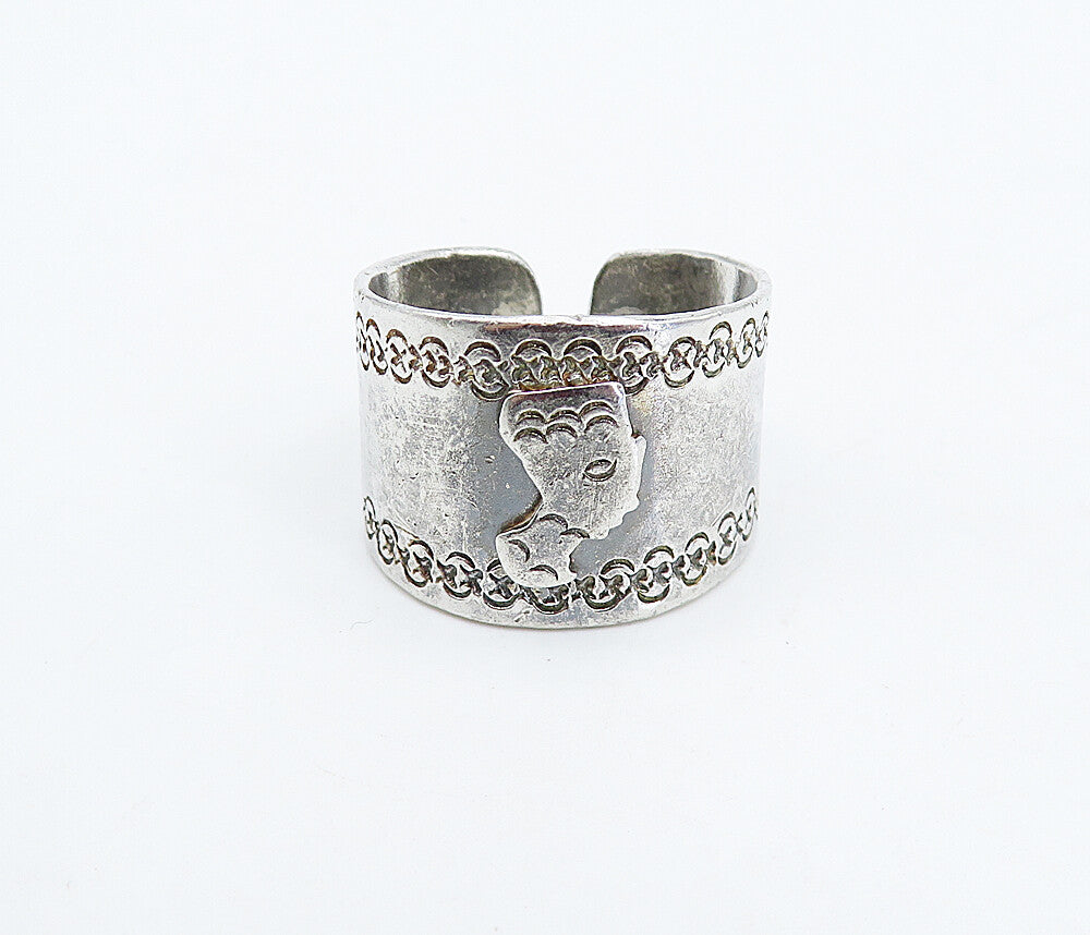 925 Sterling Silver  Vintage Woman Profile Tapered Band Ring Sz 9  RG4862