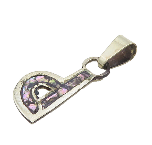 MEXICO 925 Sterling Silver  Vintage Abalone Shell Letter P Pendant  PT14217