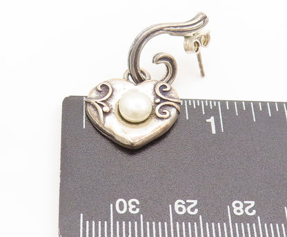 SHABLOOL ISRAEL 925 Silver  Vintage Solid Hear Carved Pearl Earrings  EG12539