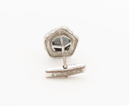 925 Sterling Silver Vintage Hematite Halo Swirly Flower Cuff Links  TR3551