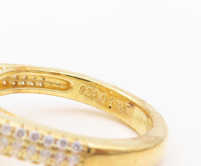 925 Sterling Silver Vintage Ring Gold Plated Designer 2 Tone CZ  Sz 7  RG30163