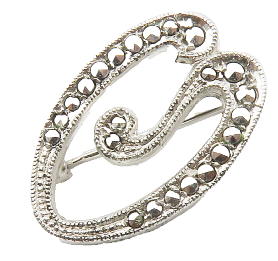 925 Sterling Silver  Vintage Sparkling Open Swirl Petite Brooch Pin  BP5536