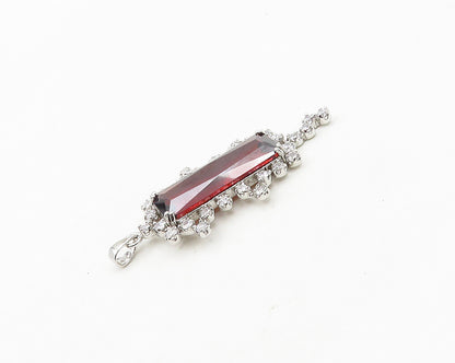 925 Sterling Silver  Vintage Red Topaz & Cubic Zirconia Shiny Pendant  PT15002