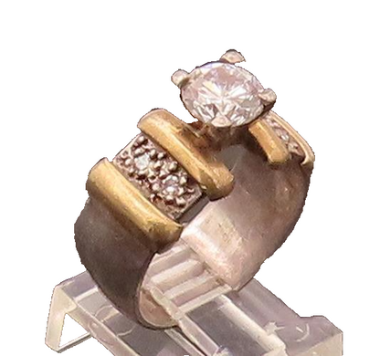 14k GOLD & 925 Silver  Vintage Minimalist CZ Multi Stone Ring Sz 8.25  RG26748