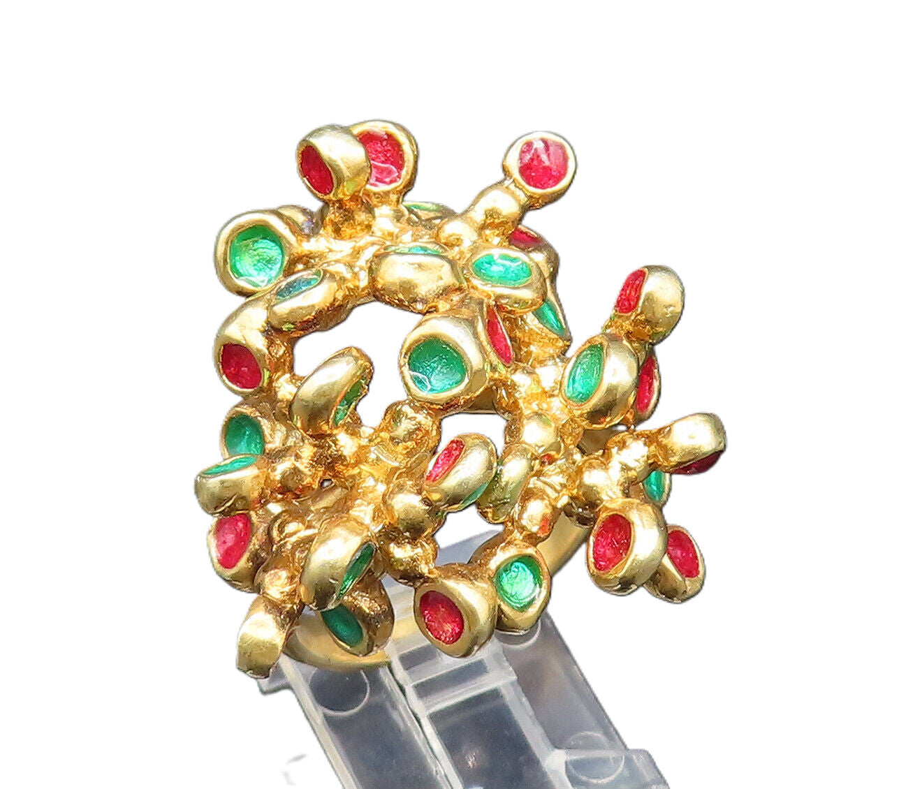 925 Sterling Silver  Vintage Gold Plated Enamel Cluster Ring Sz 9.5  RG25544