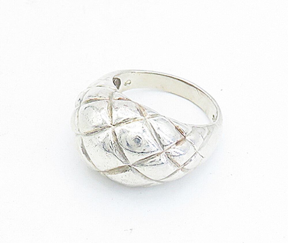 925 Sterling Silver  Vintage Shiny Grid Etched Dome Band Ring Sz 8.5  RG5451