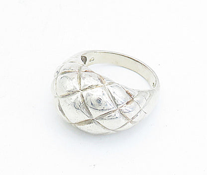 925 Sterling Silver  Vintage Shiny Grid Etched Dome Band Ring Sz 8.5  RG5451
