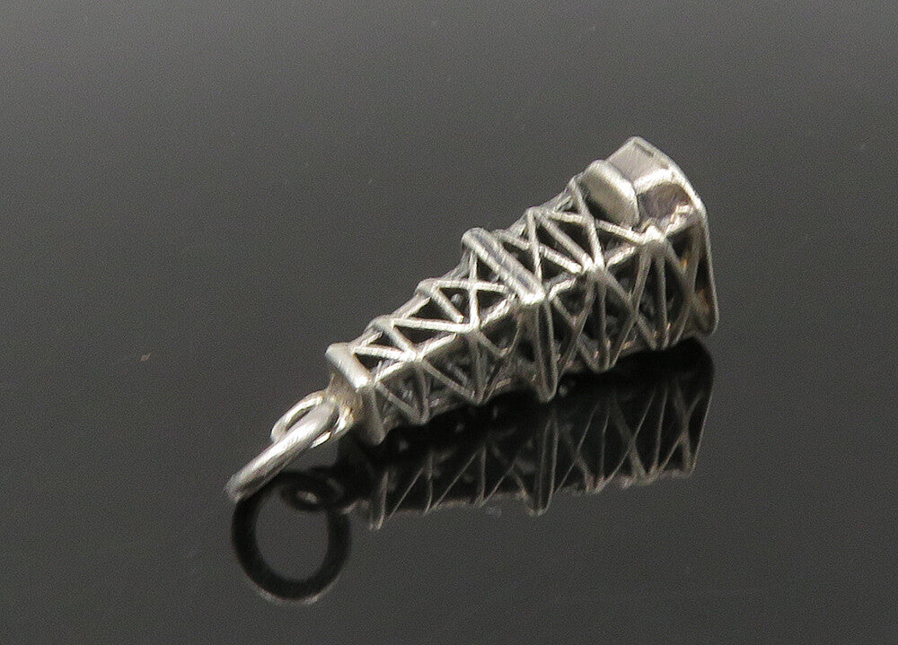 925 Sterling Silver  Vintage Petite Shiny Tower Motif Pendant  PT18604