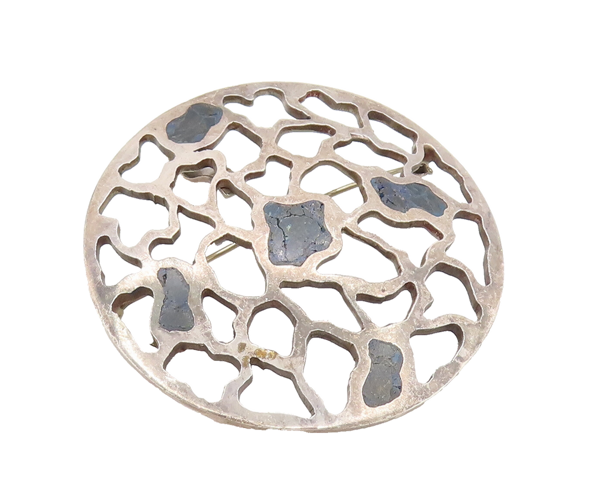 MIGUEL MELENDEZ 925 Silver  Vintage Openwork Sodalite Brooch Pin  BP10126