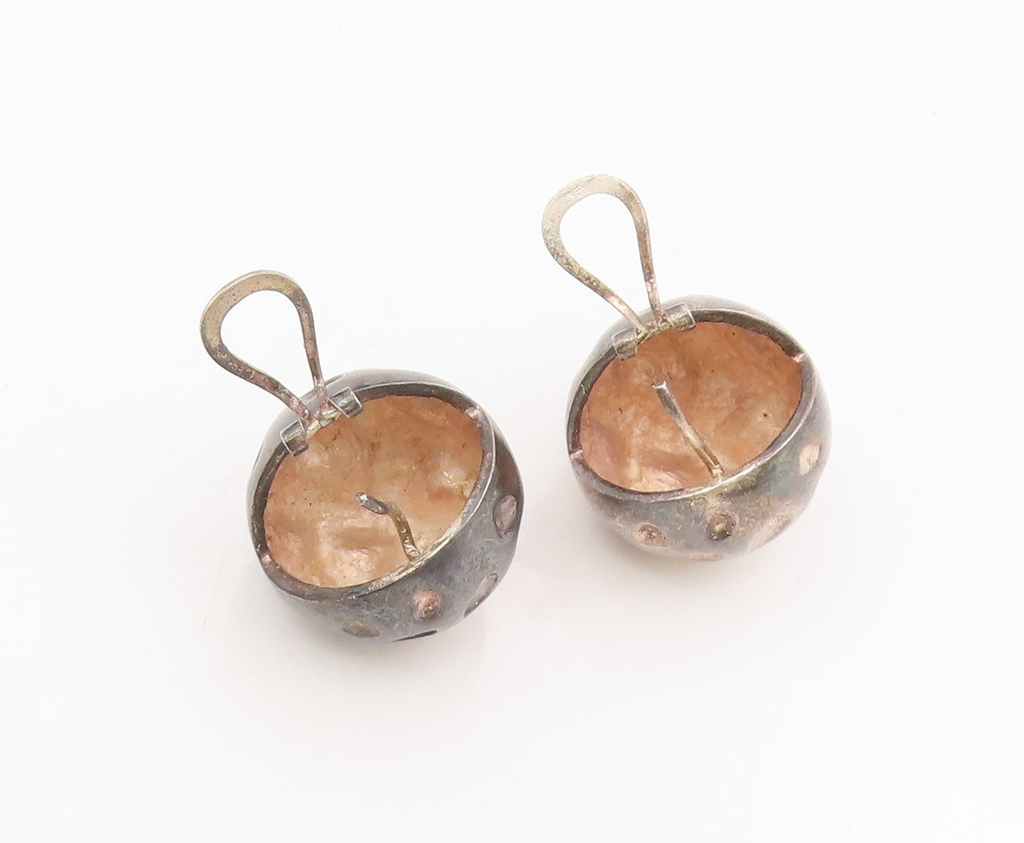 925 Sterling Silver Vintage Earrings Abstract Spherical Ball Omega Back  EG13931