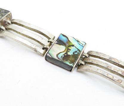 MEXICO 925 Sterling Silver Vintage Abalone Shell Square Chain Bracelet BT2006