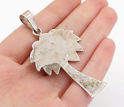 925 Sterling Silver  Vintage Smooth Dark Tone Tree Motif Pendant  PT3939