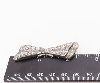 925 Sterling Silver Vintage Brooch Pin EUROPE Solid Dented Carved Bow  BP10909