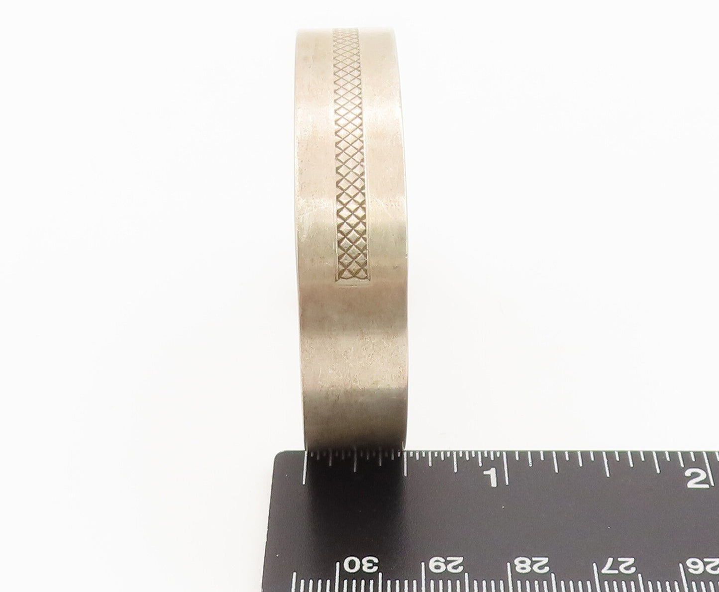 925 Sterling Silver  Vintage Brutalist Etched Square Cuff Bracelet  BT10147