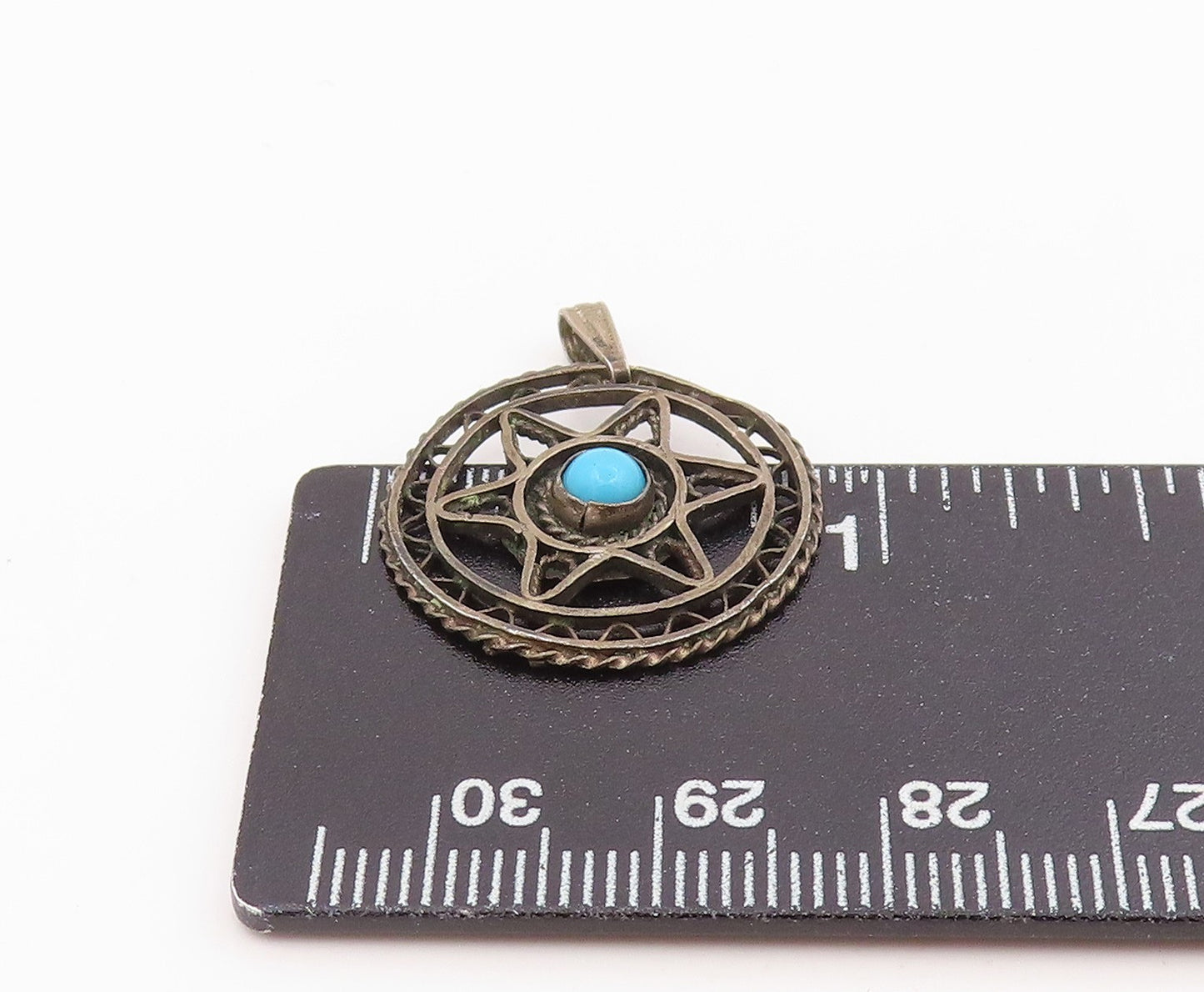 925 Sterling Silver Vintage Pendant Turquoise Openwork Pentagram Charm  PT26078