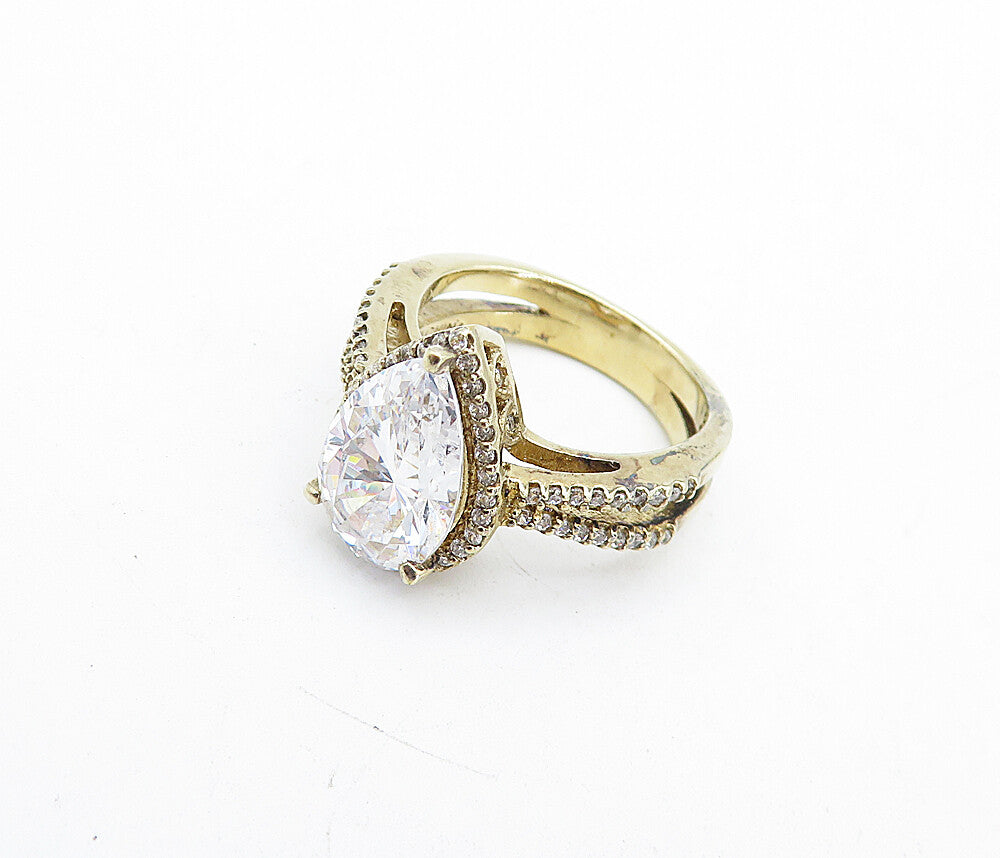 925 Silver  Tear Drop Cubic Zirconia Solitaire With Accents Ring Sz 6  RG4735