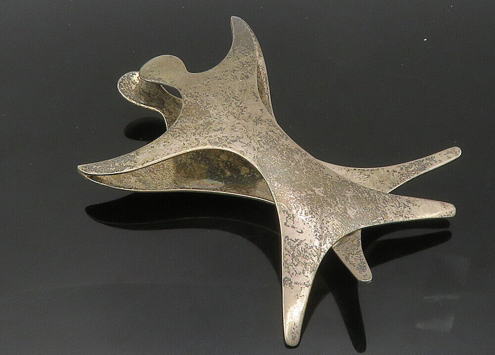 SIERRA MEXICO 925 Silver  Vintage Heavy Large Modernist Brooch Pin  BP8258