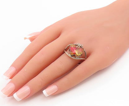 925 Sterling Silver Vintage Ring Pressed Petal Butterfly Band  Sz 12  RG34907