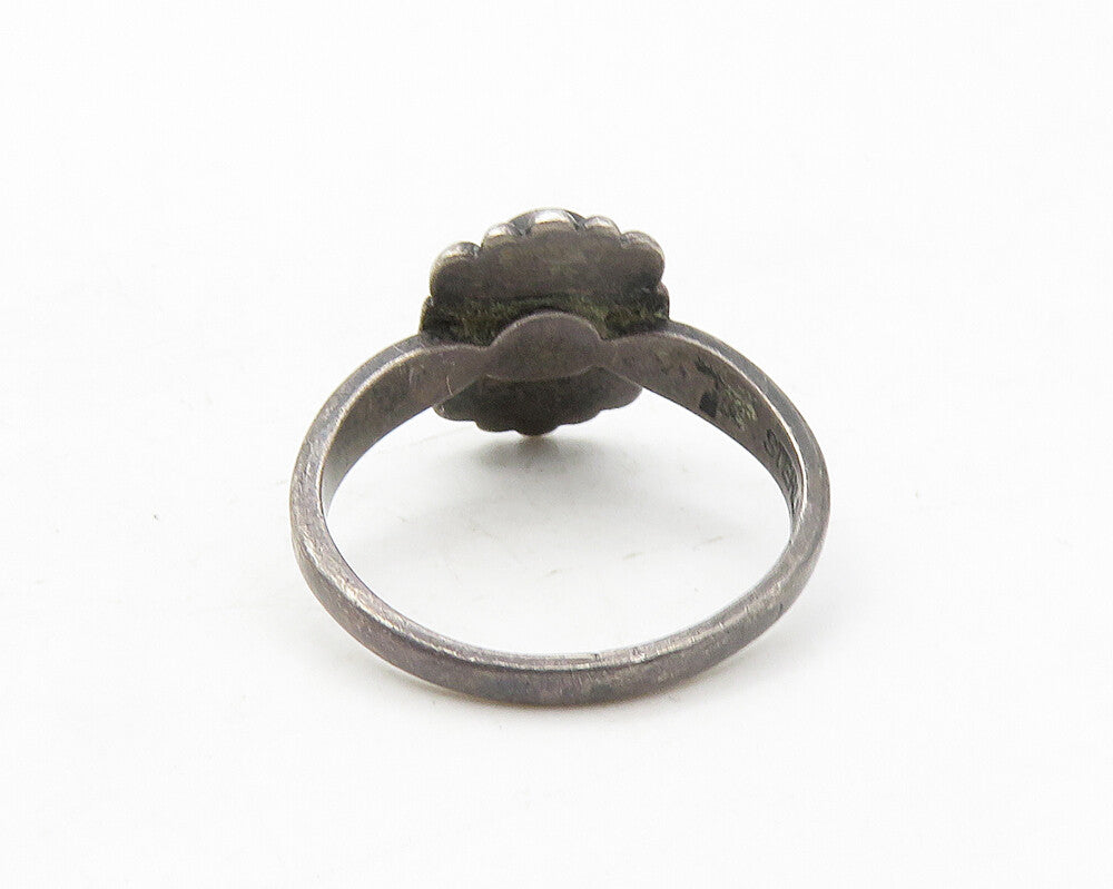 POST BELL TRADING 925 Silver  Vintage Green Jasper Band Ring Sz 6.5  RG10158