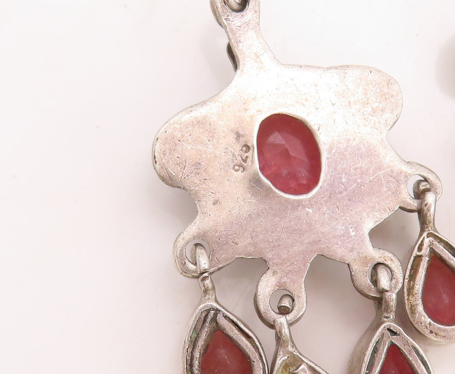 925 Sterling Silver Vintage Earrings Dark Tone Floral Carved Gemstone  EG13297