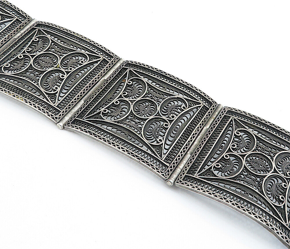 925 Sterling Silver  Vintage Oxidized Ornate Filigree Chain Bracelet  BT2220