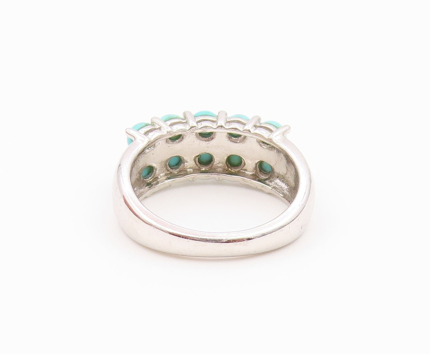 925 Sterling Silver Vintage Ring Cabochon Turquoise Double Row  Sz 6  RG36543