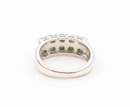 925 Sterling Silver Vintage Ring Cabochon Turquoise Double Row  Sz 6  RG36543