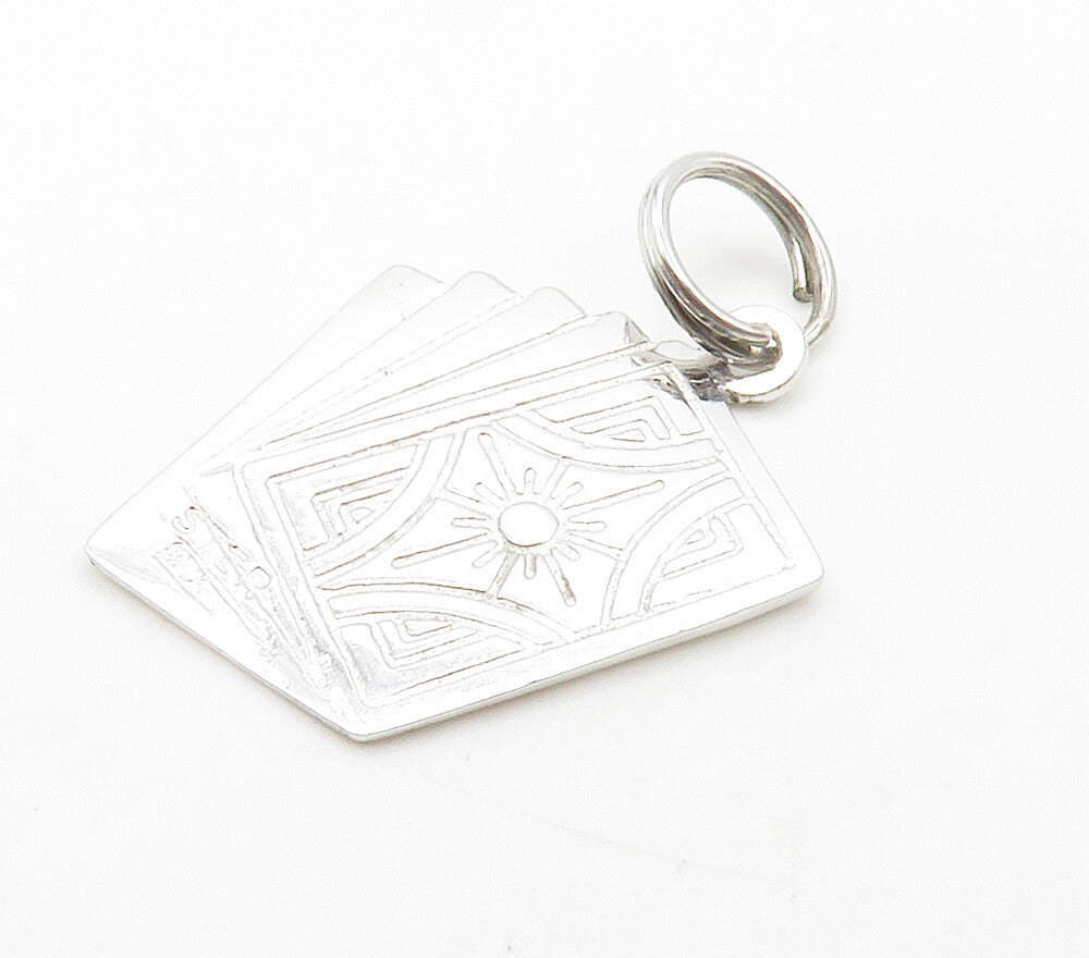 925 Sterling Silver  Vintage Shiny Etched Playing Cards Motif Pendant  PT11693