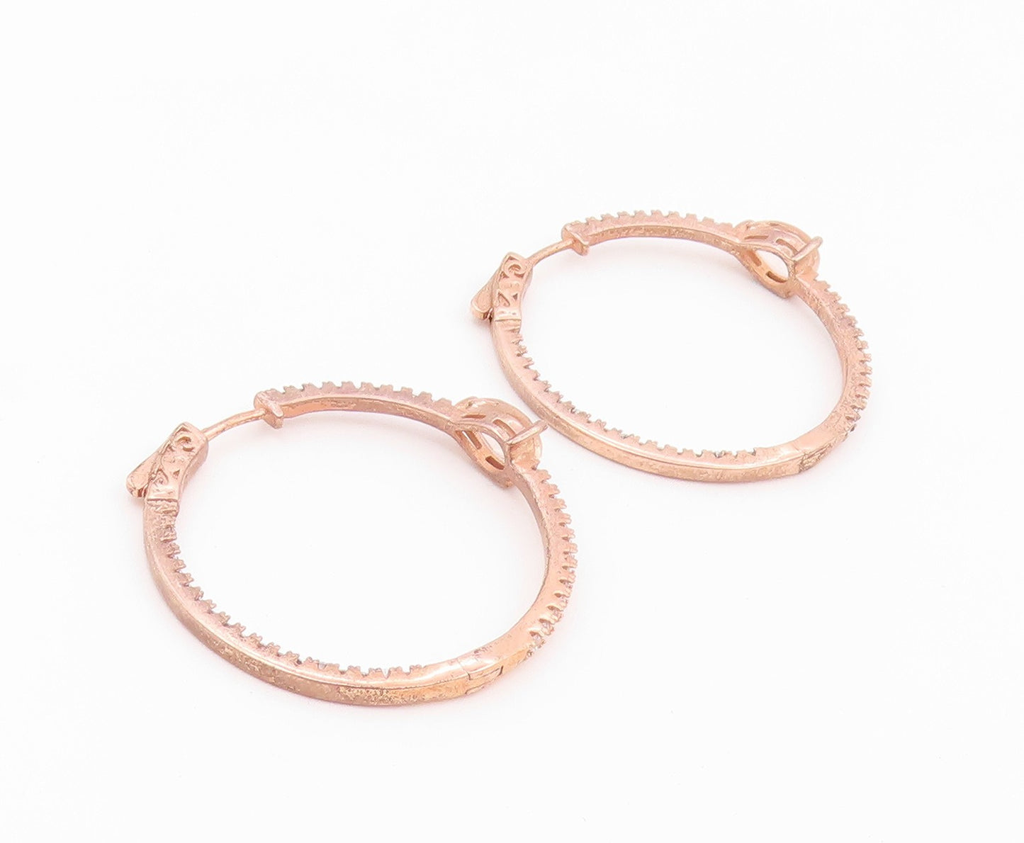 925 Sterling Silver Vintage Earrings Gold Plated Elegant Pink CZ Hoops  EG14521