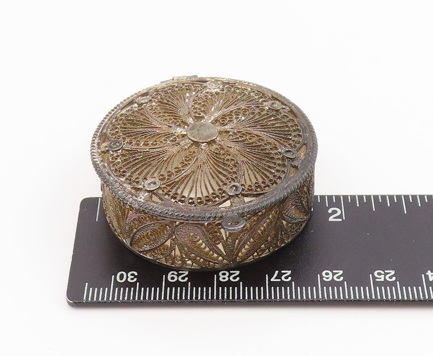 925 Sterling Silver Vintage Trinket Box Floral Filigree Design OPENS  TR4060