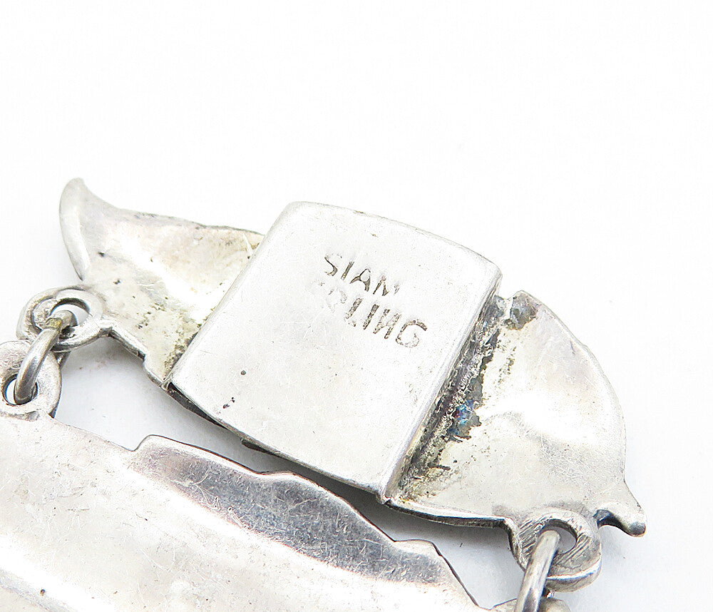 SIAM 925 Sterling Silver  Vintage Niello Dancer Floral Chain Bracelet  BT2183