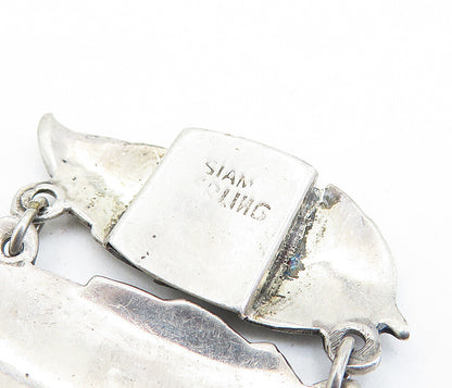 SIAM 925 Sterling Silver  Vintage Niello Dancer Floral Chain Bracelet  BT2183