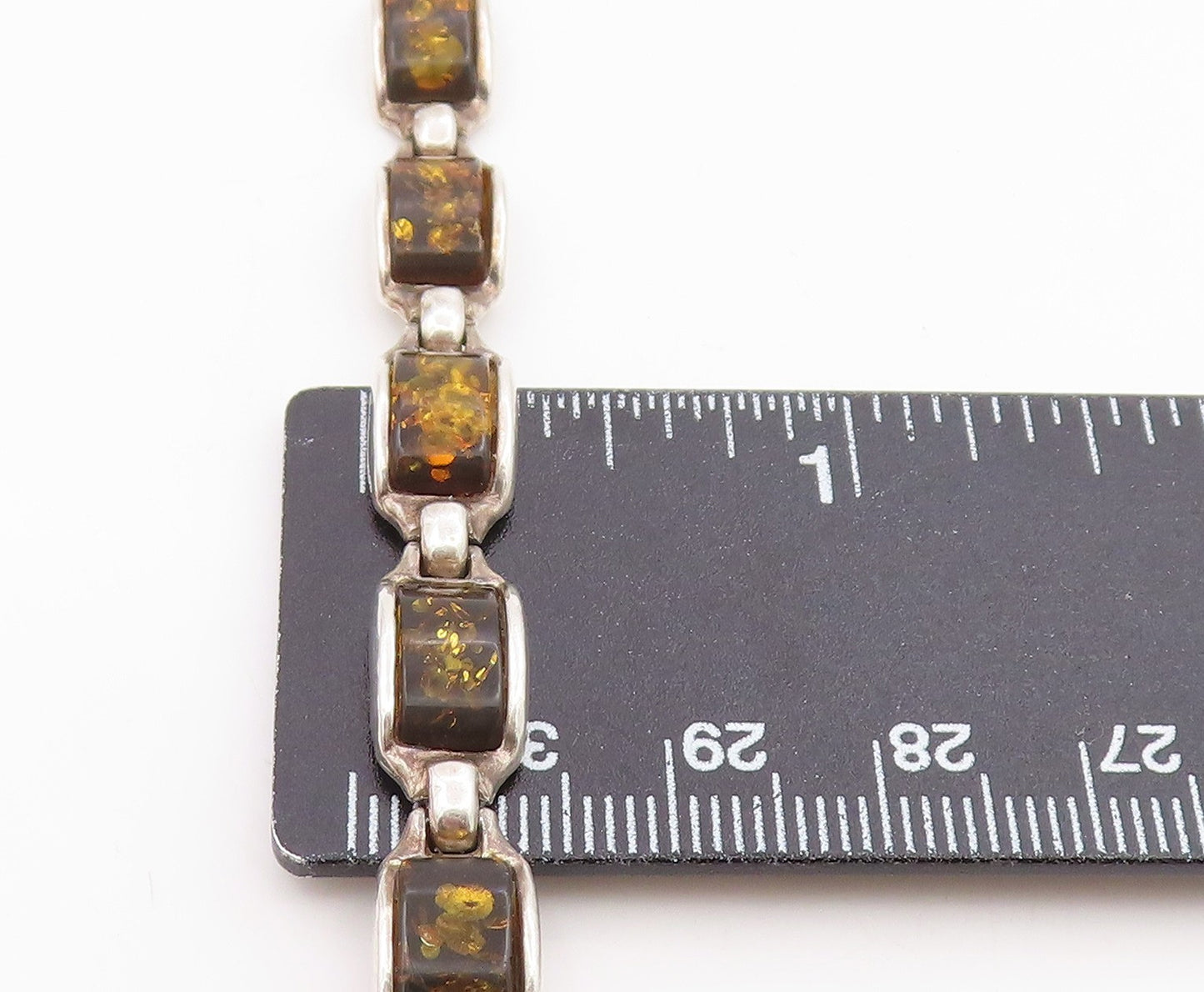925 Sterling Silver Vintage Bracelet Chunky Baltic Amber Geometric Link  BT12084