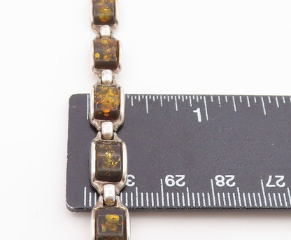 925 Sterling Silver Vintage Bracelet Chunky Baltic Amber Geometric Link  BT12084