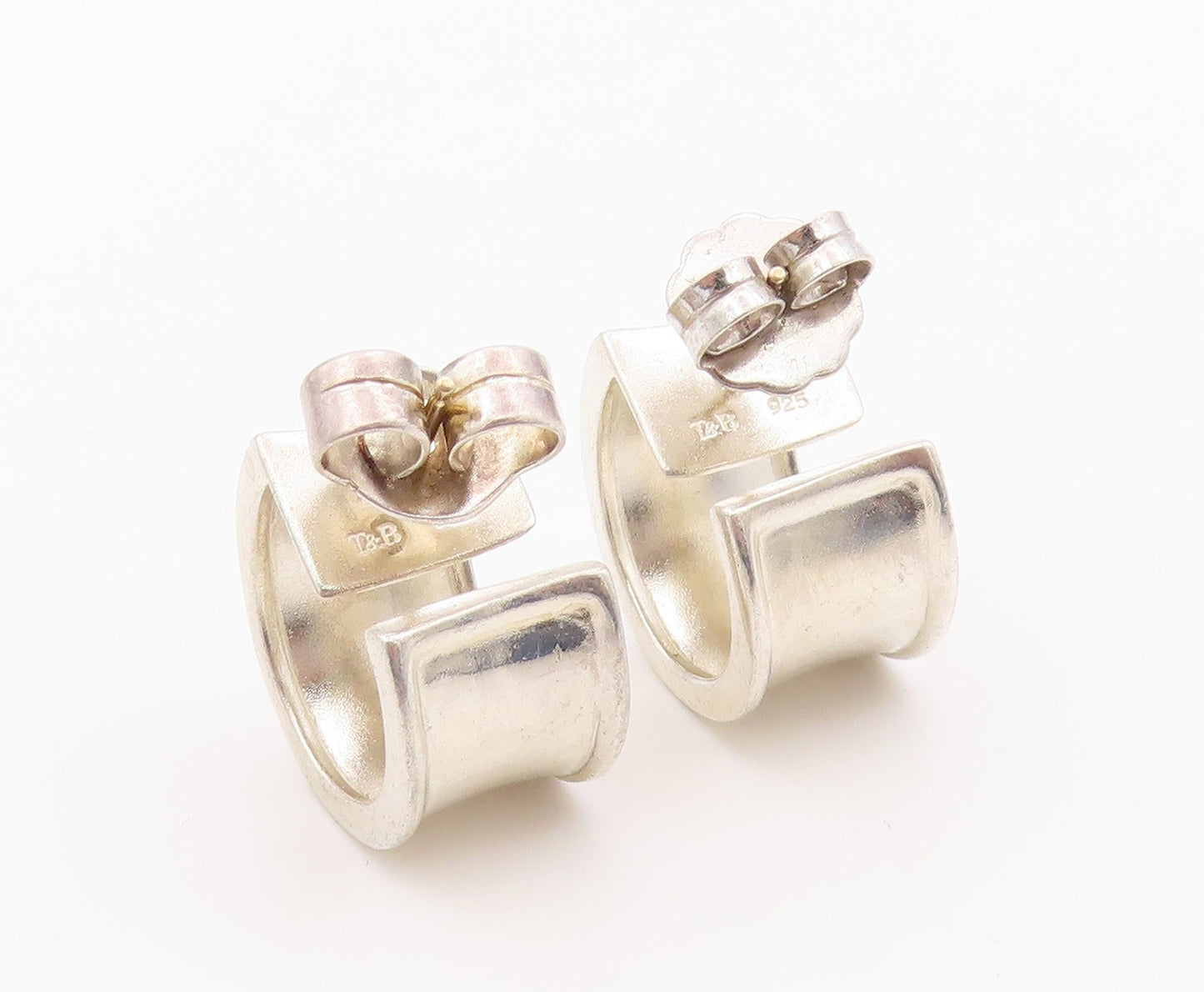 14k Gold & 925 Sterling Silver Vintage Earrings THISTLE & BEE Wide Hoop  EG14390