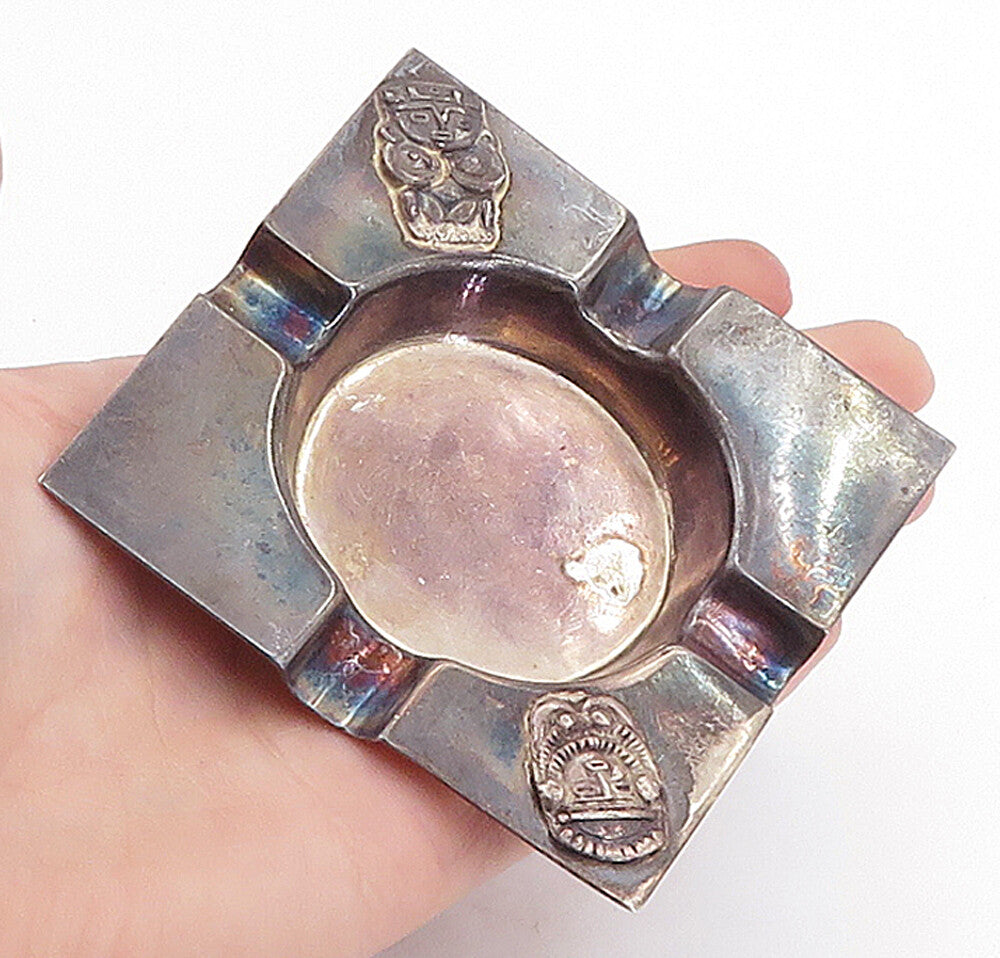 925 Sterling Silver  Vintage Antique Oxidized Statue Detail Ashtray  TR1210