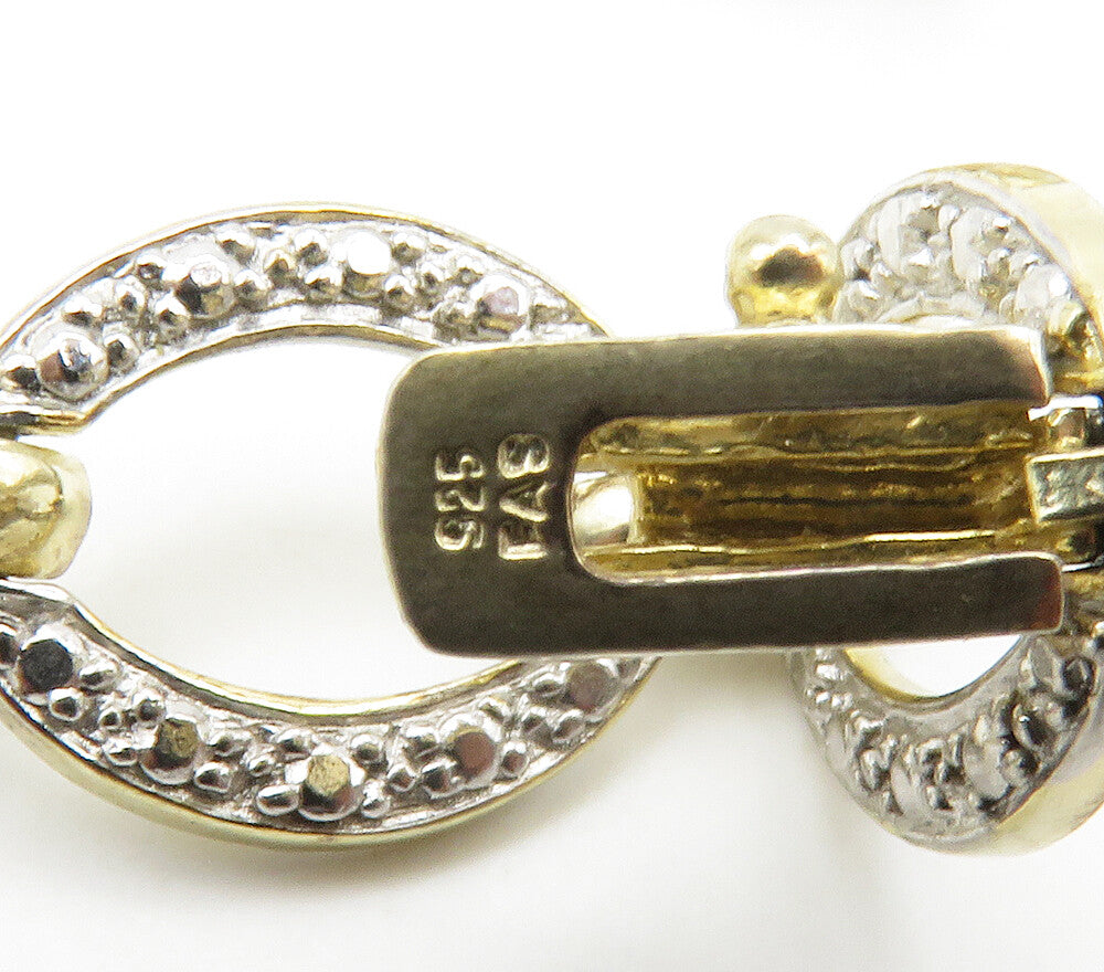 925 Sterling Silver  Vintage Genuine Diamond Gold Plated Chain Bracelet BT5984