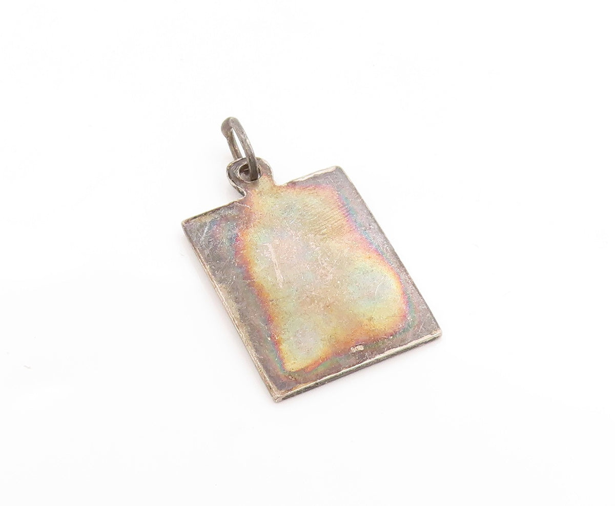 925 Sterling Silver Vintage Pendant Enameled RH Factor Medical ID Tag  PT25026