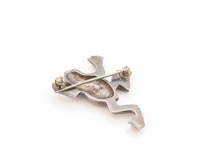 925 Sterling Silver Vintage Brooch ZINA Dark Tone Leaping Frog Charm  BP11865