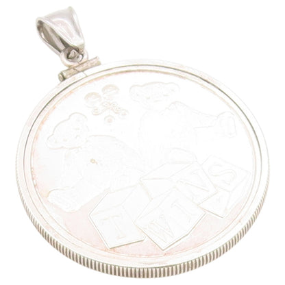 925 Sterling Silver Vintage Pendant Twin Teddy Bears With Toy Blocks  PT26401