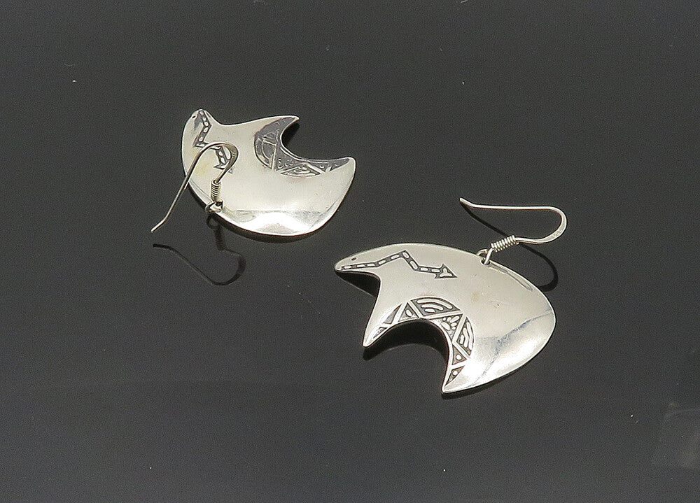 925 Sterling Silver Vintage Shiny Arrow Bear Motif Drop Earrings EG10164