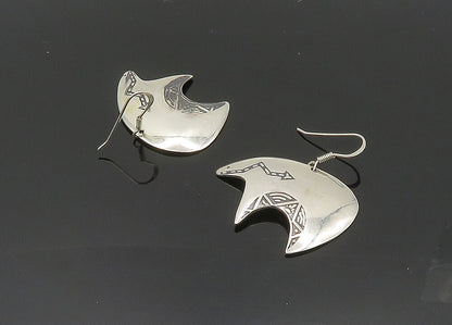 925 Sterling Silver Vintage Shiny Arrow Bear Motif Drop Earrings EG10164