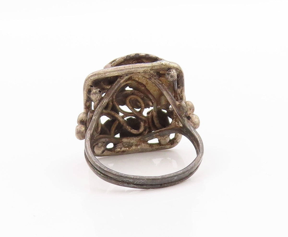 925 Sterling Silver Vintage Ring Dark Tone Antique Floral Design  Sz 5.5 RG33348