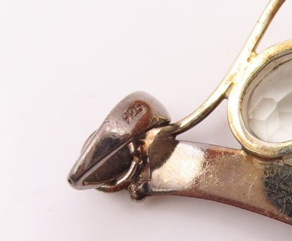 925 Sterling Silver  Vintage Cabochon Prasiolite & Topaz Pendant  PT18839